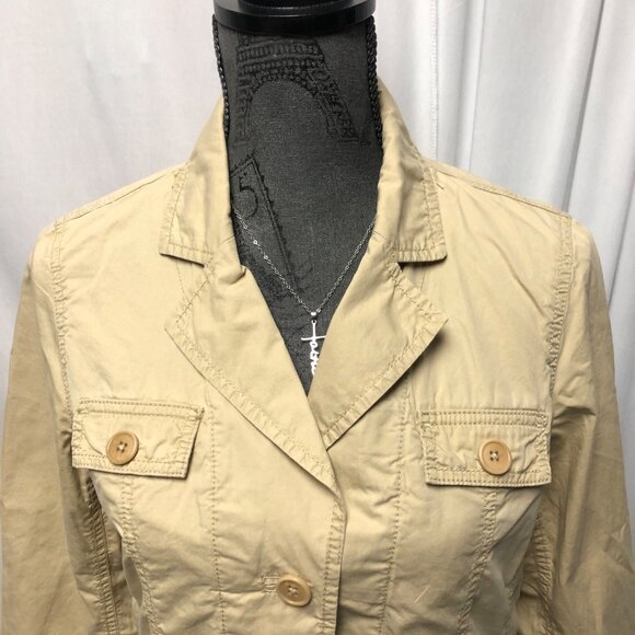 Talbots Jacket Womens 8 Petite Beige Tan Button Front Lightweight Long Sleeve - Picture 2 of 8